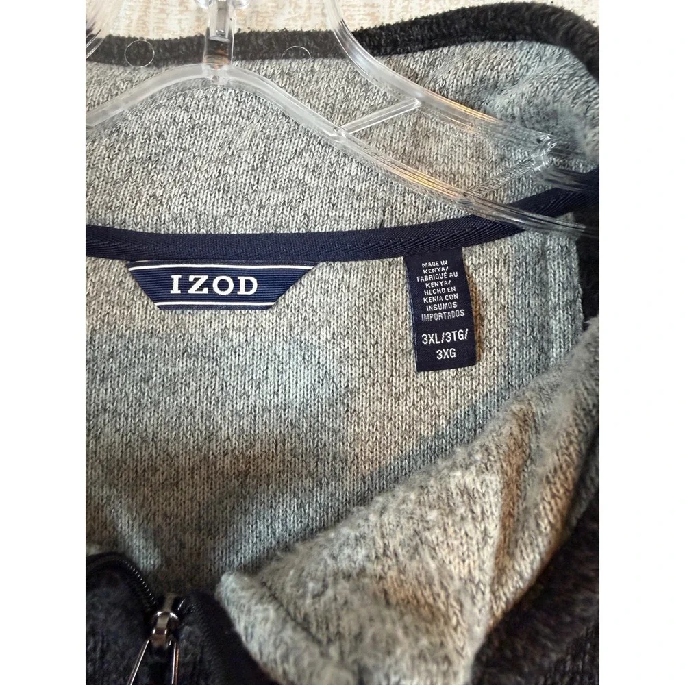 IZOD Men 3XL Charcoal Gray Heather Quarter Zip Fleece Pullover Sweater Mock Neck